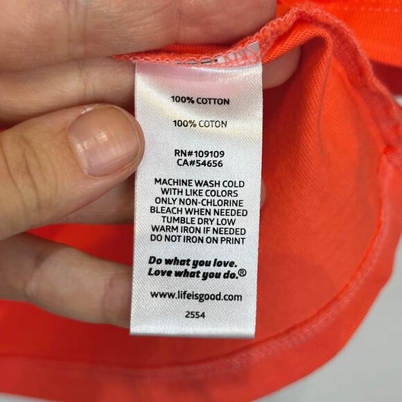 NWT LIFE IS GOOD Short Sleeve Crusher Tee Shirt V Neck Awesome Cats Orange M - Picture 8 of 10